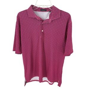 Turtleson Mens Large Golf Polo Shirt Pink‎ Navy Print Short Sleeve Collared L